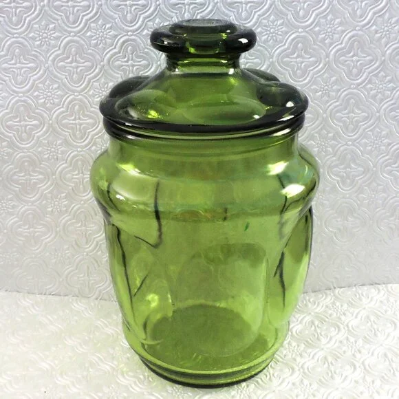 Vintage LE Smith Green Glass Bubble Cannister Home Decor Storage Sealed Lid - Picture 2 of 5
